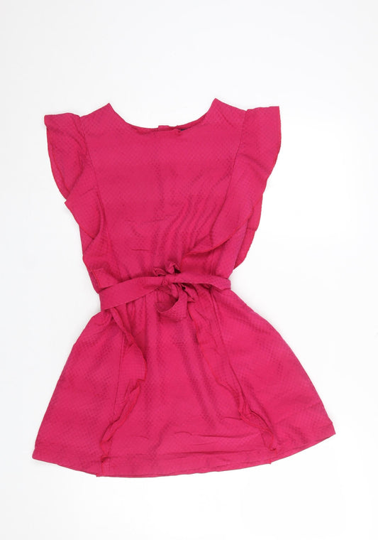 Kiabi Girls Pink A-Line Short Sleeve Belted Dress 10 Years