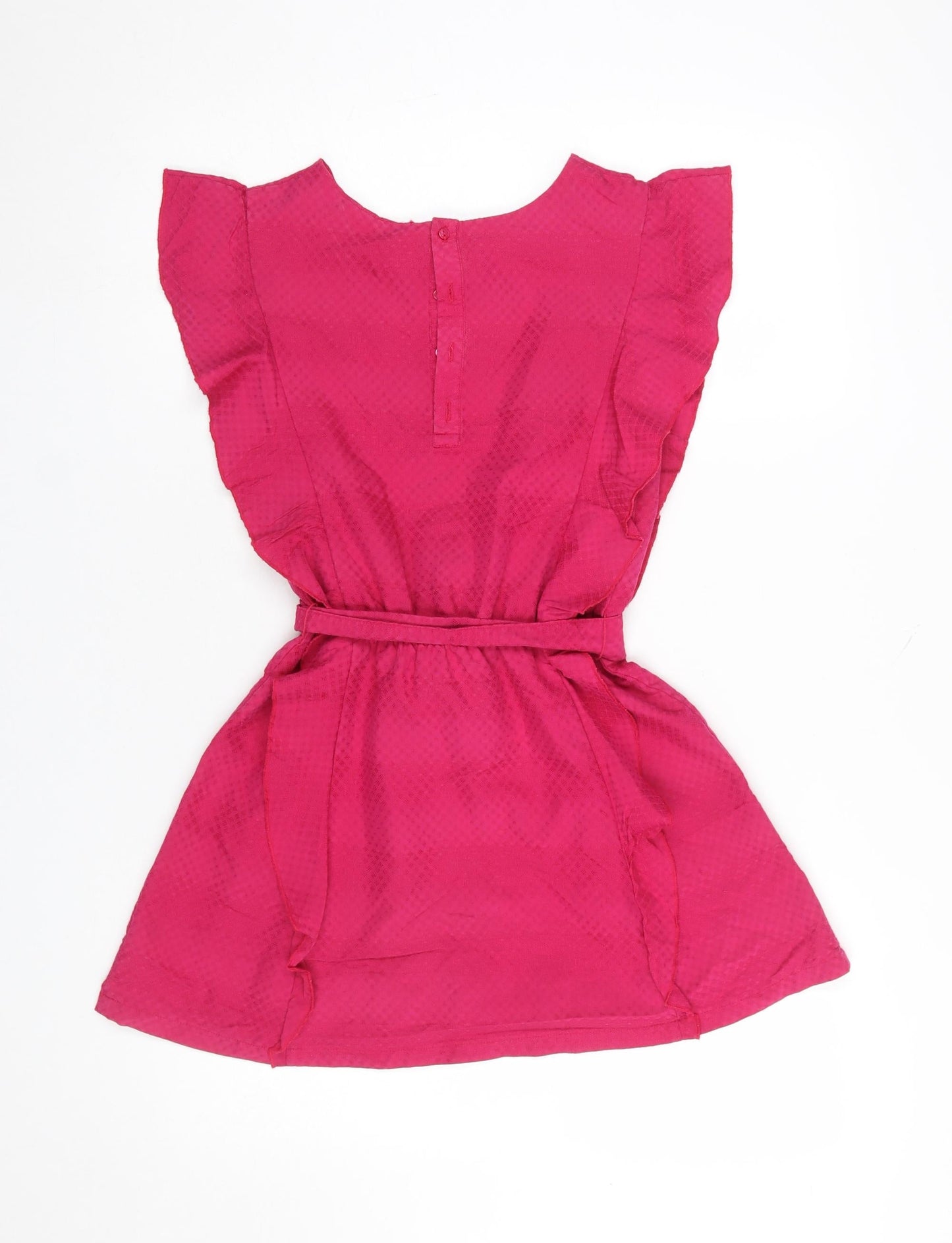 Kiabi Girls Pink A-Line Short Sleeve Belted Dress 10 Years