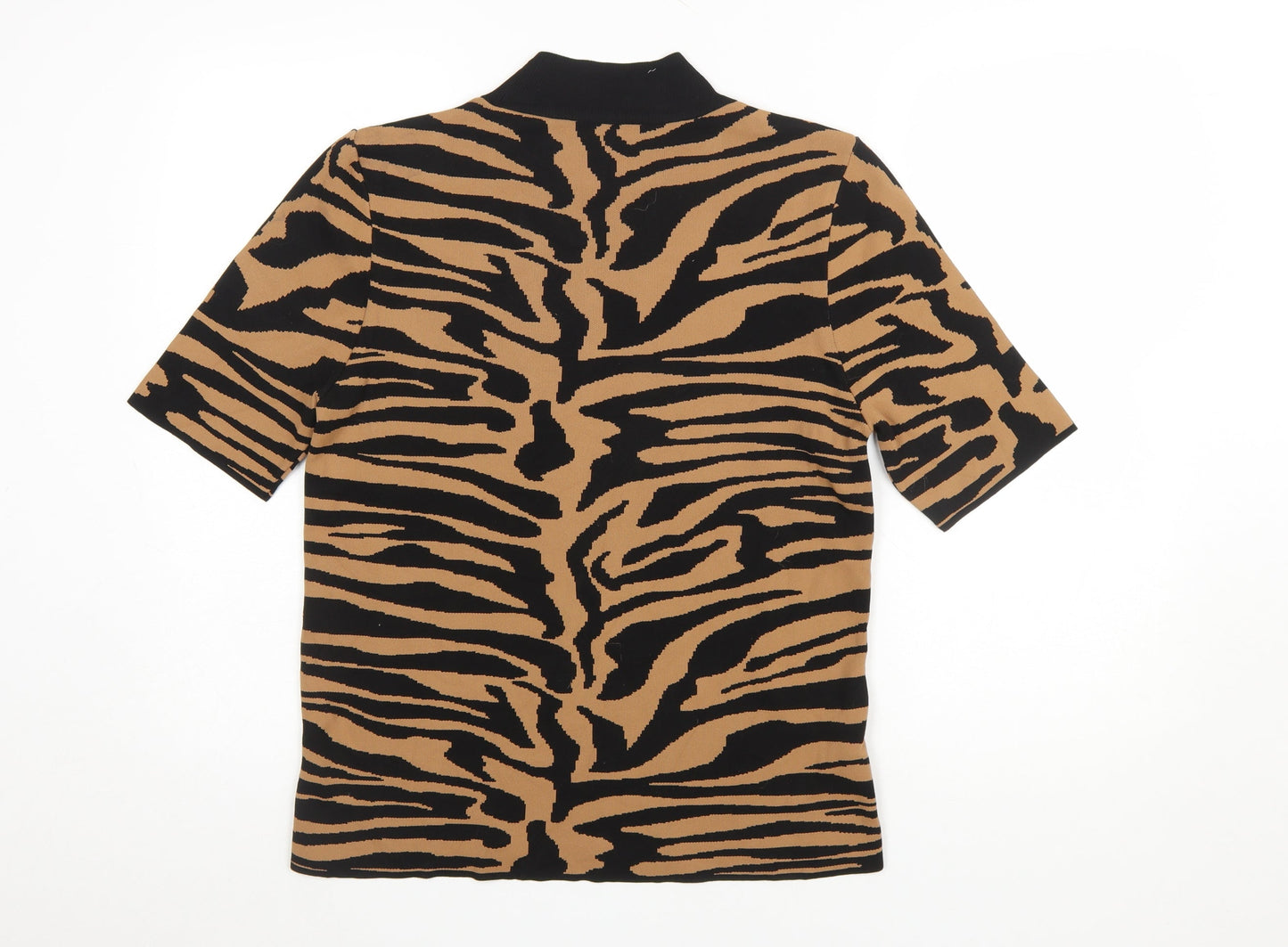 Next Women’s Brown Black Animal Print Mock Neck Short Sleeve Top Size 16