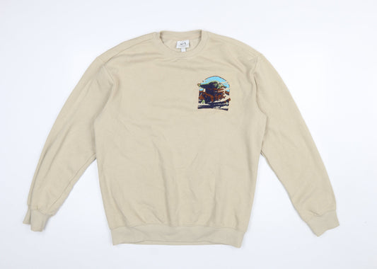 H&M Essentials Men's Beige Graphic Pullover Sweatshirt Size S Relaxed Fit