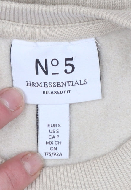 H&M Essentials Men's Beige Graphic Pullover Sweatshirt Size S Relaxed Fit