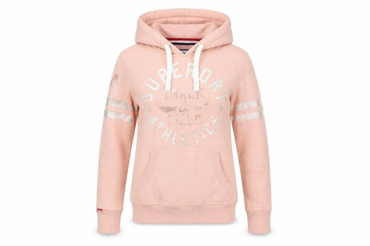 Superdry Women's Pink Pullover Hoodie UK 10 Track & Field Athletics Logo