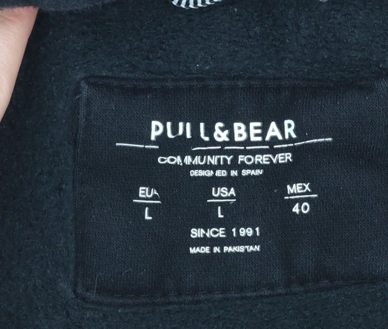 Pull & Bear Womens Black Full Zip Hoodie Size L Cotton Blend
