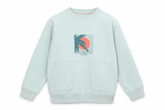 Front view of FatFace boys’ green pullover sweatshirt 10-11 years graphic print