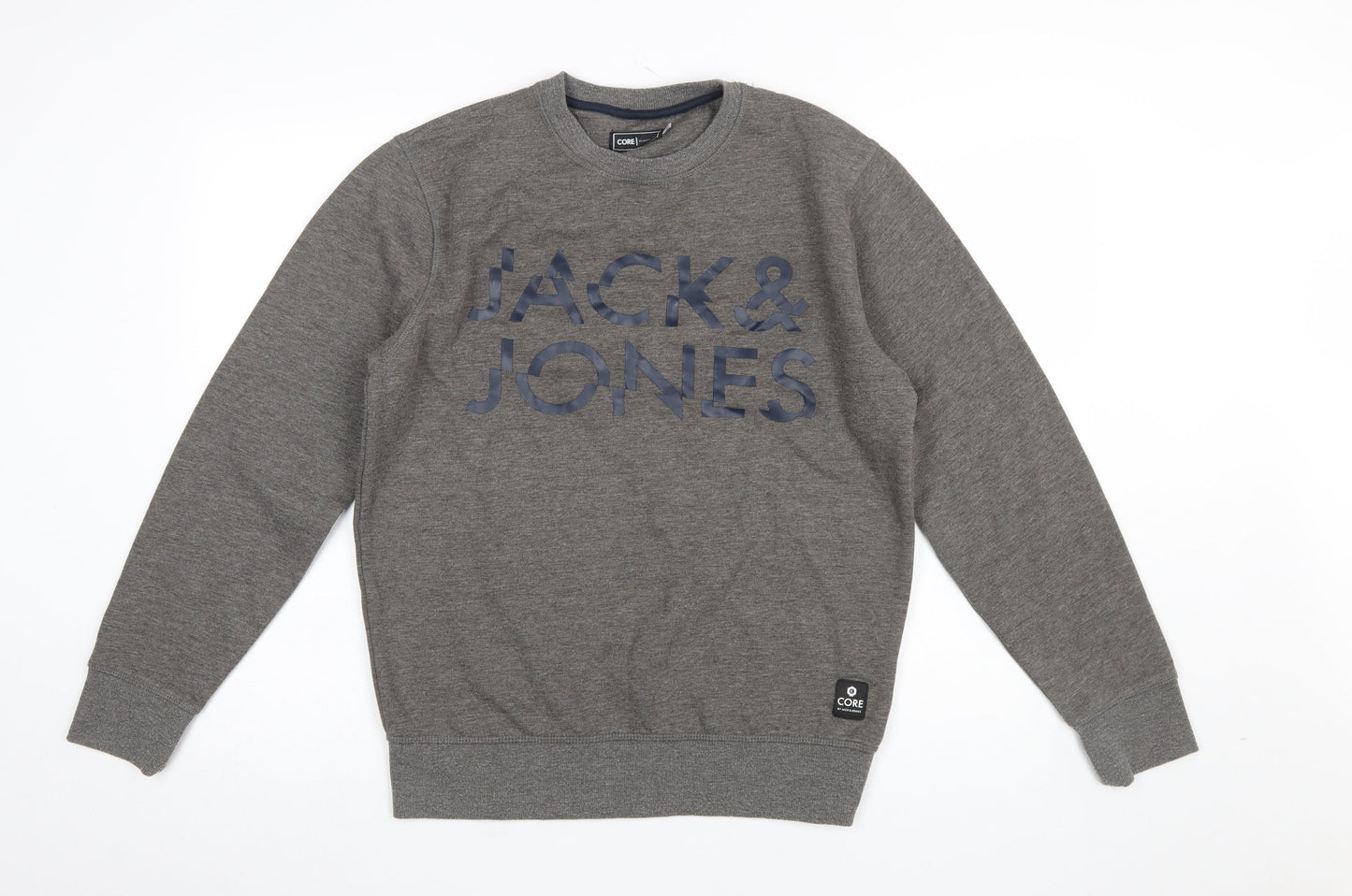 Jack & Jones Men's Grey Logo Sweatshirt Regular Fit Pullover M