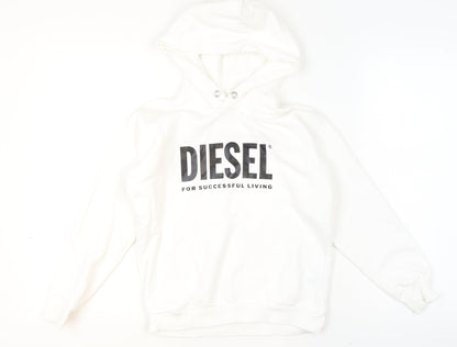 Diesel Girls White Cotton Pullover Hoodie 10 Years Logo Print Sweatshirt