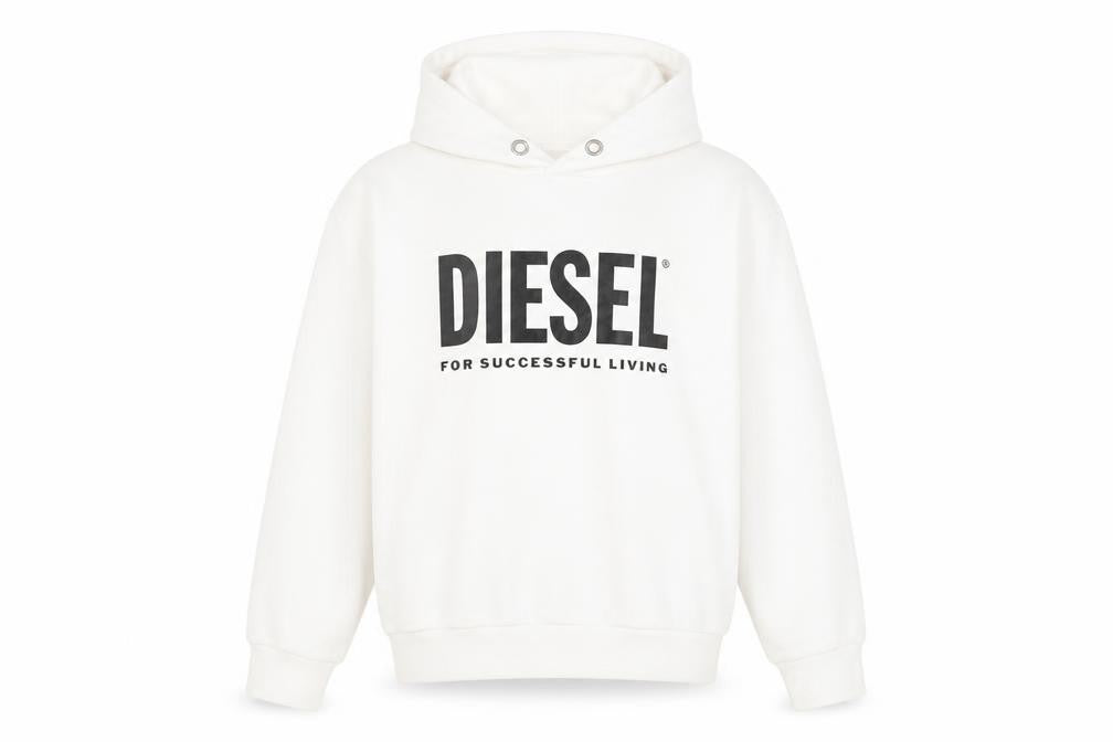 Diesel Girls White Cotton Pullover Hoodie 10 Years Logo Print Sweatshirt