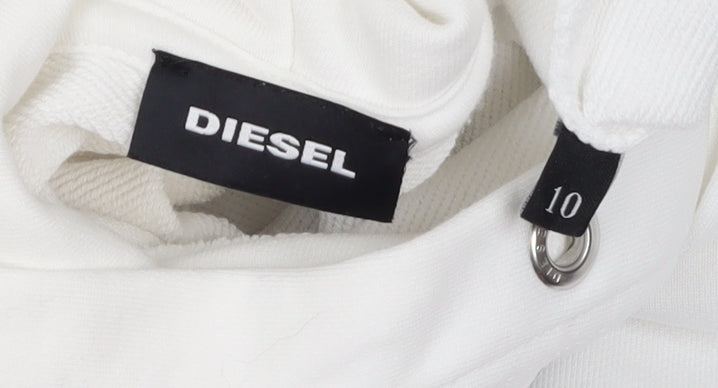 Diesel Girls White Cotton Pullover Hoodie 10 Years Logo Print Sweatshirt