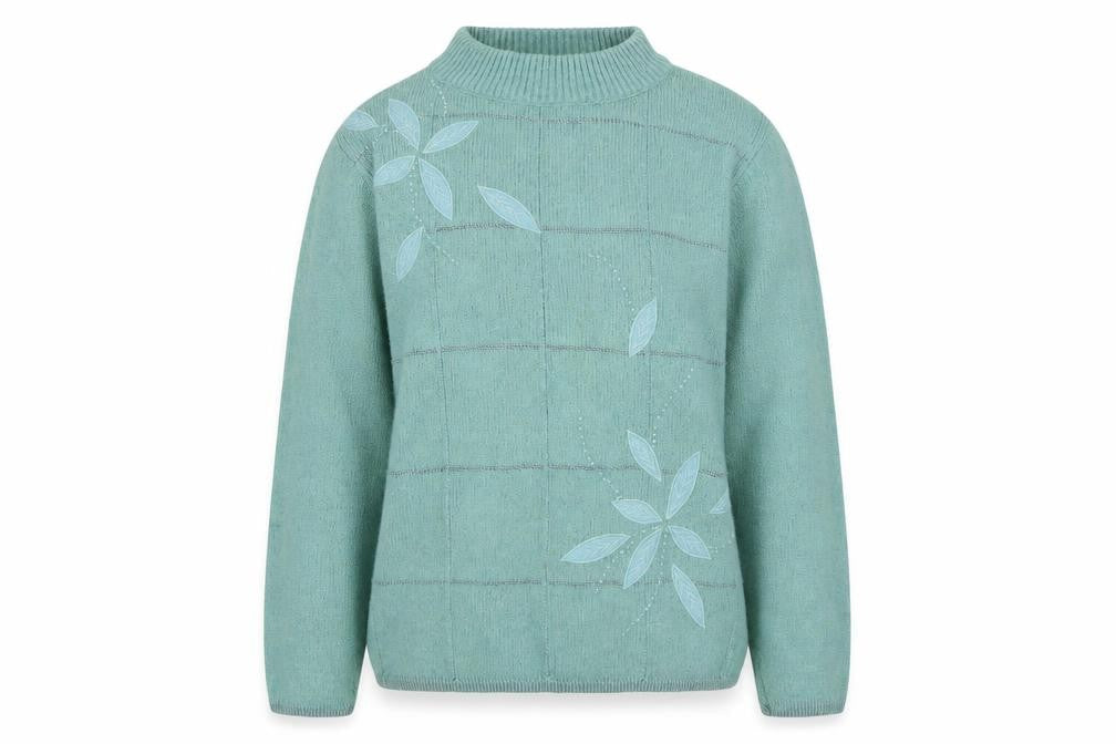 Elizabeth Scott Women's Green Wool Blend Mock Neck Embroidered Pullover Jumper M