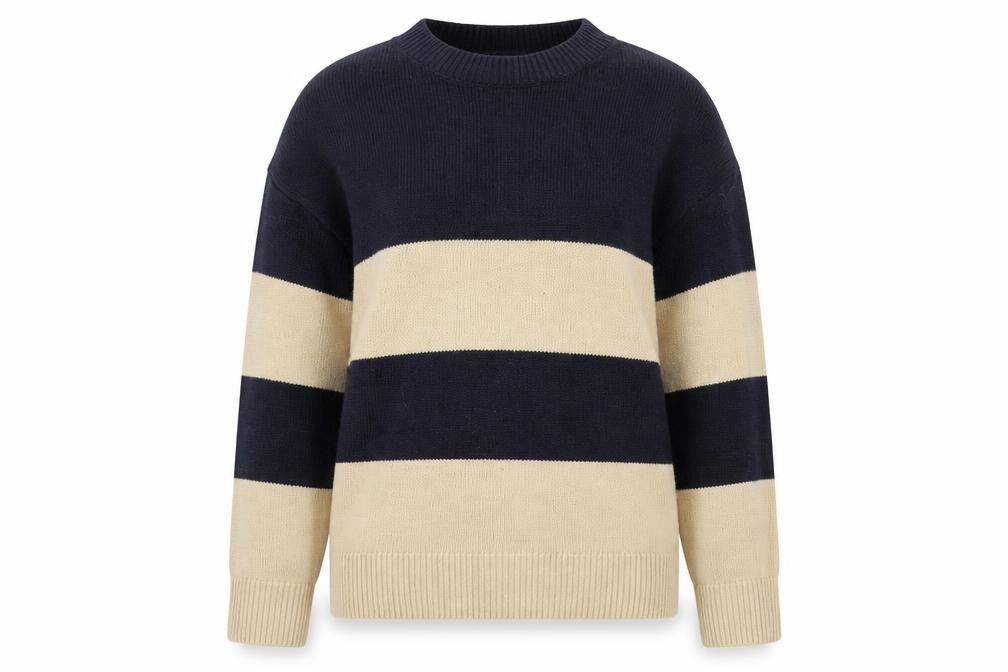 H&M Women’s Beige & Black Striped Crew Neck Pullover Jumper Size 8