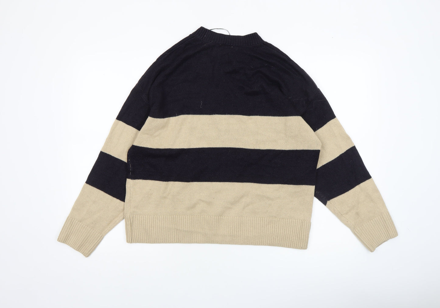 H&M Women’s Beige & Black Striped Crew Neck Pullover Jumper Size 8
