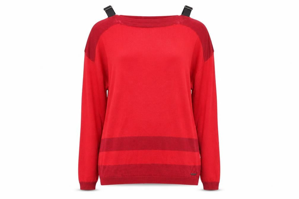 Guess Women's Red Boat Neck Long Sleeve Pullover Jumper Size 6