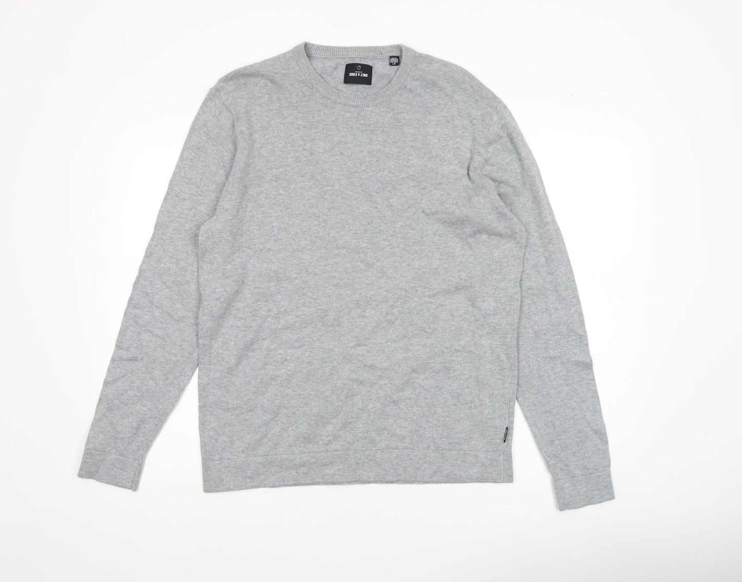Only & Sons Men's Grey L Knit Crew Neck Pullover Jumper