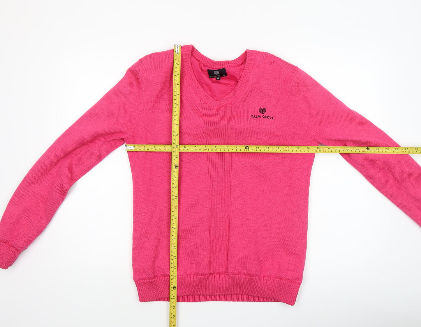 Palm Grove Women's Pink Wool Blend V-Neck Jumper Size 14