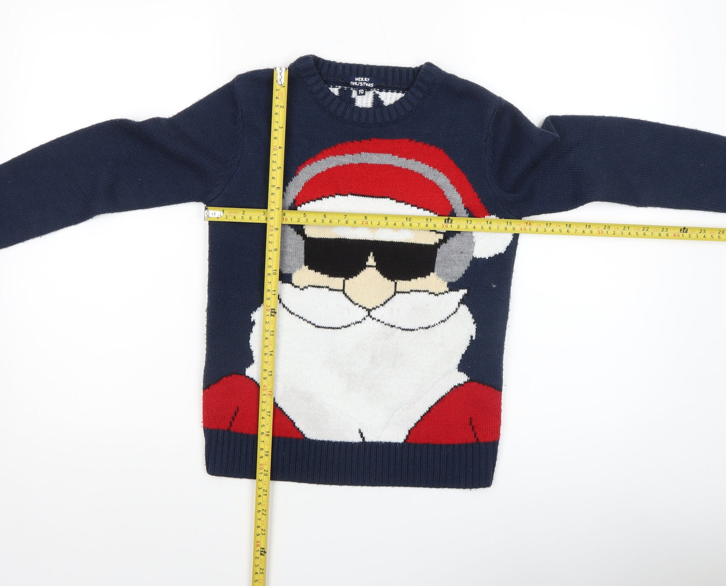 Merry Christmas Boys Navy Blue Acrylic Christmas Jumper Age 10 Santa Design