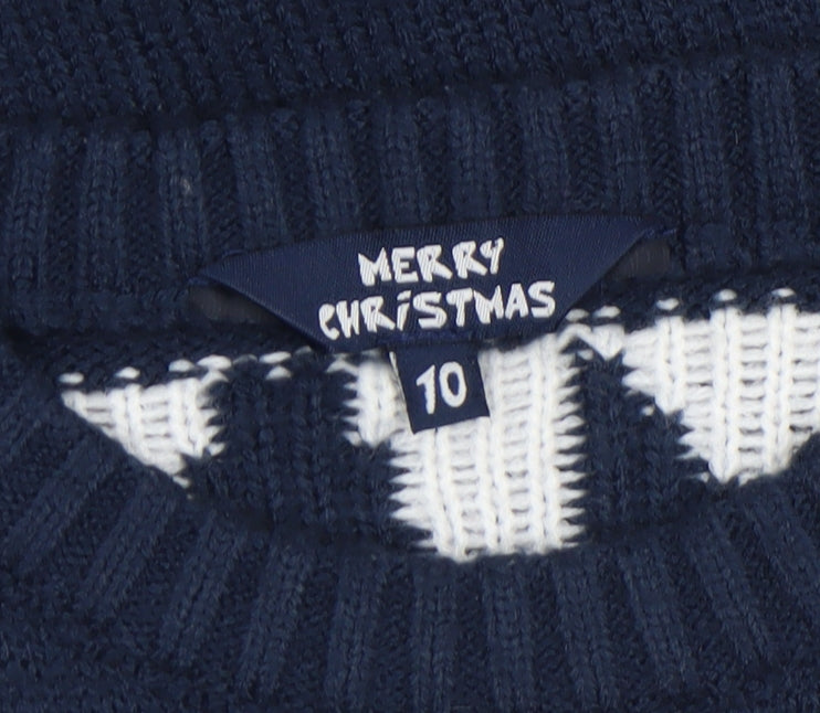 Merry Christmas Boys Navy Blue Acrylic Christmas Jumper Age 10 Santa Design