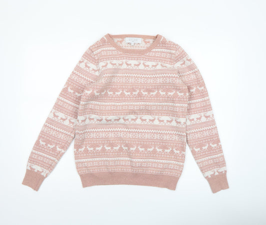Next Womens Pink Fair Isle Knit Jumper UK 12 Winter Pullover