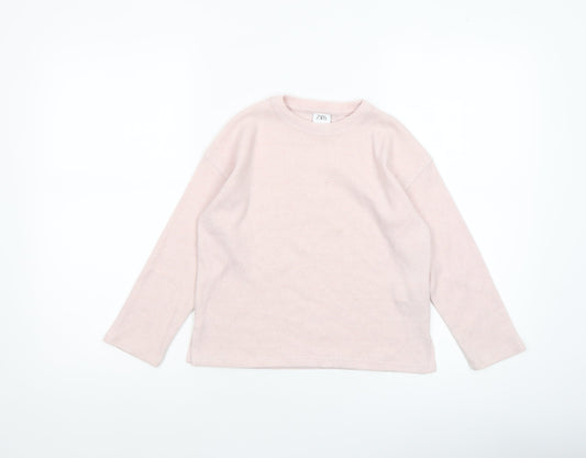 Zara Girls Pink Pullover Jumper 6-7 Years Soft Knit Crew Neck