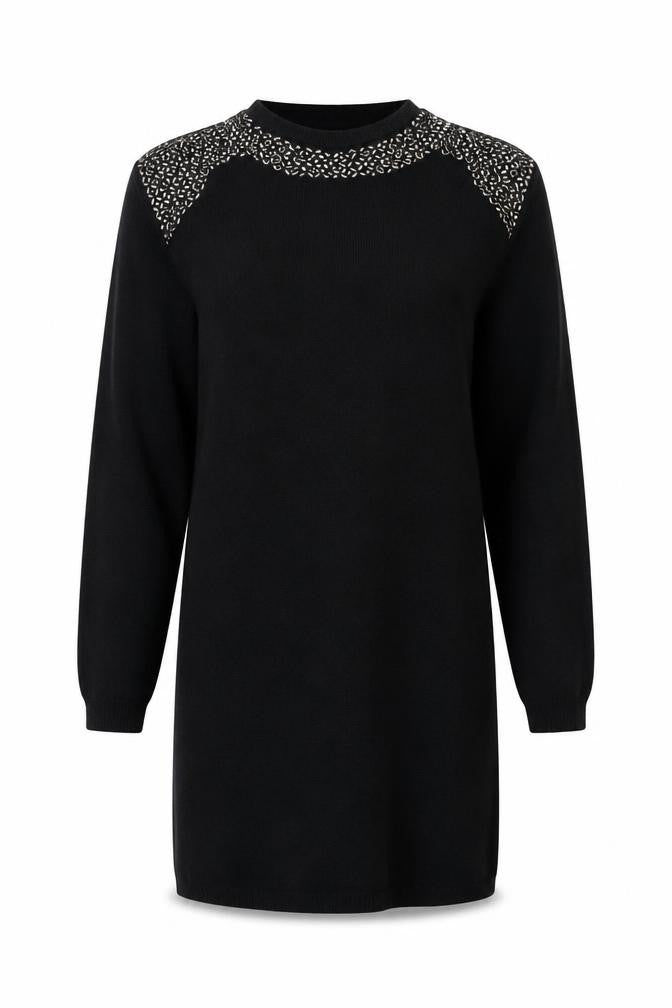 Wild Flower Womens Black Beaded Crew Neck Long Sleeve Pullover Jumper Size L