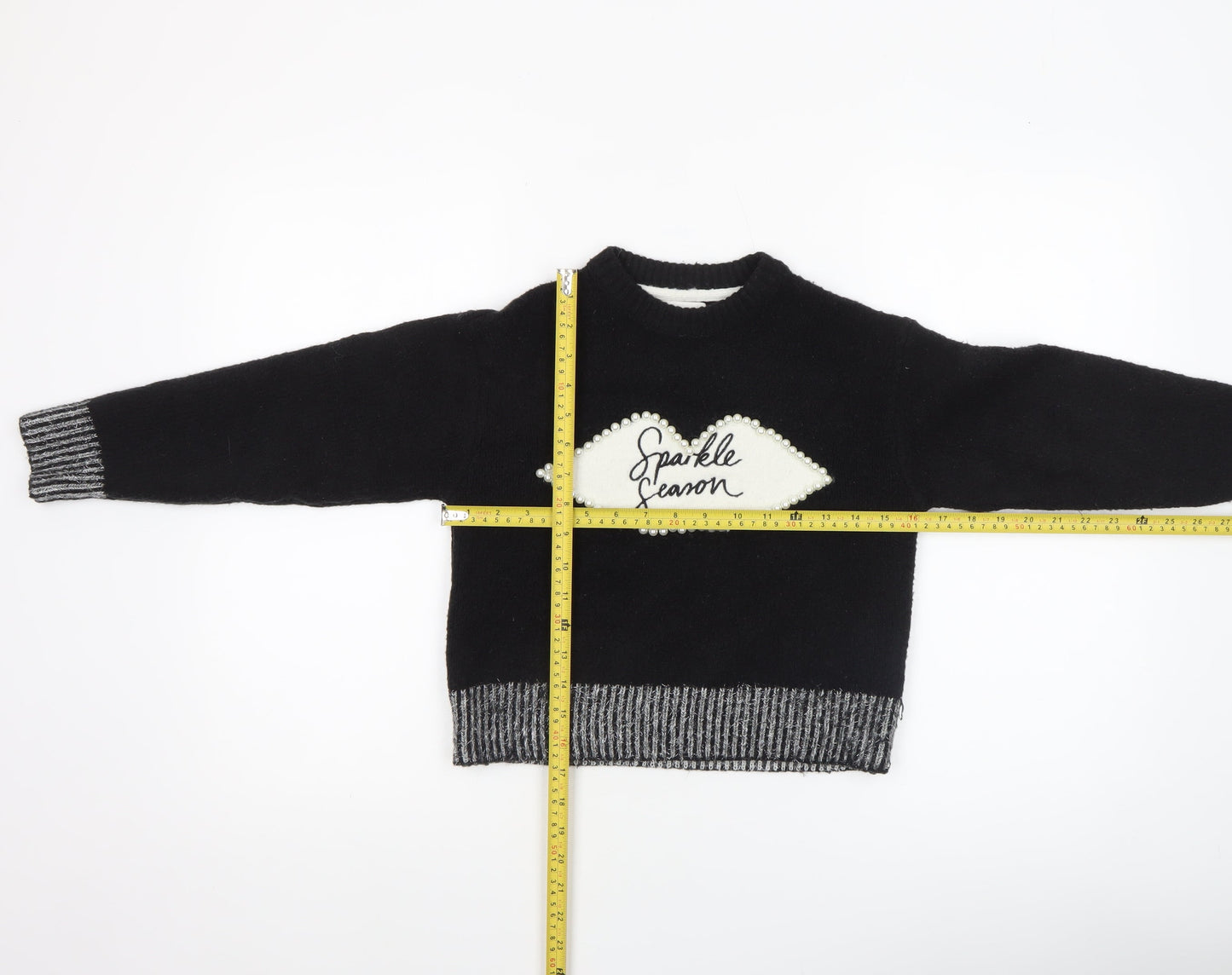 River Island Girls Black Sparkle Season Beaded Pullover Jumper 7-8 Years