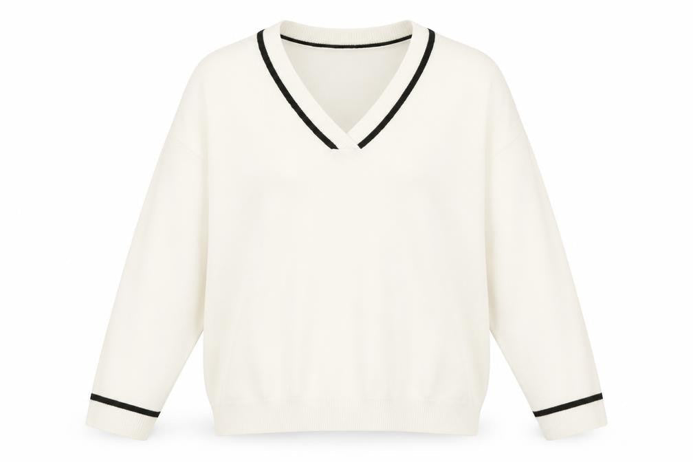 Mango Women's Ivory V-Neck Knit Jumper Size S Classic Style