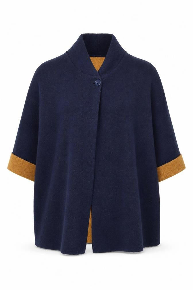 Chiaramente Womens Blue Wool Cape Jumper L Relaxed Fit