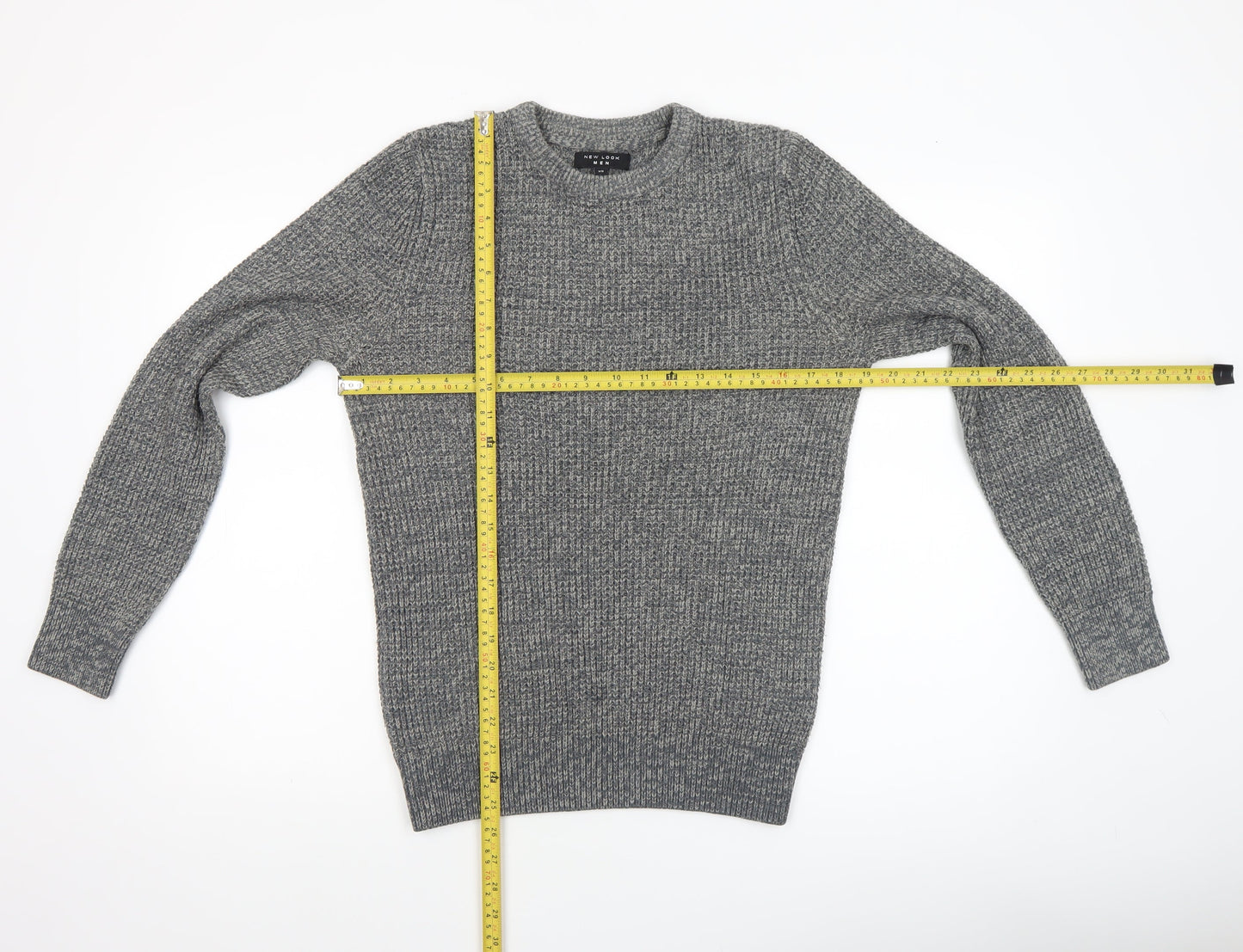 New Look Men Grey Chunky Knit Crew Neck Jumper XS