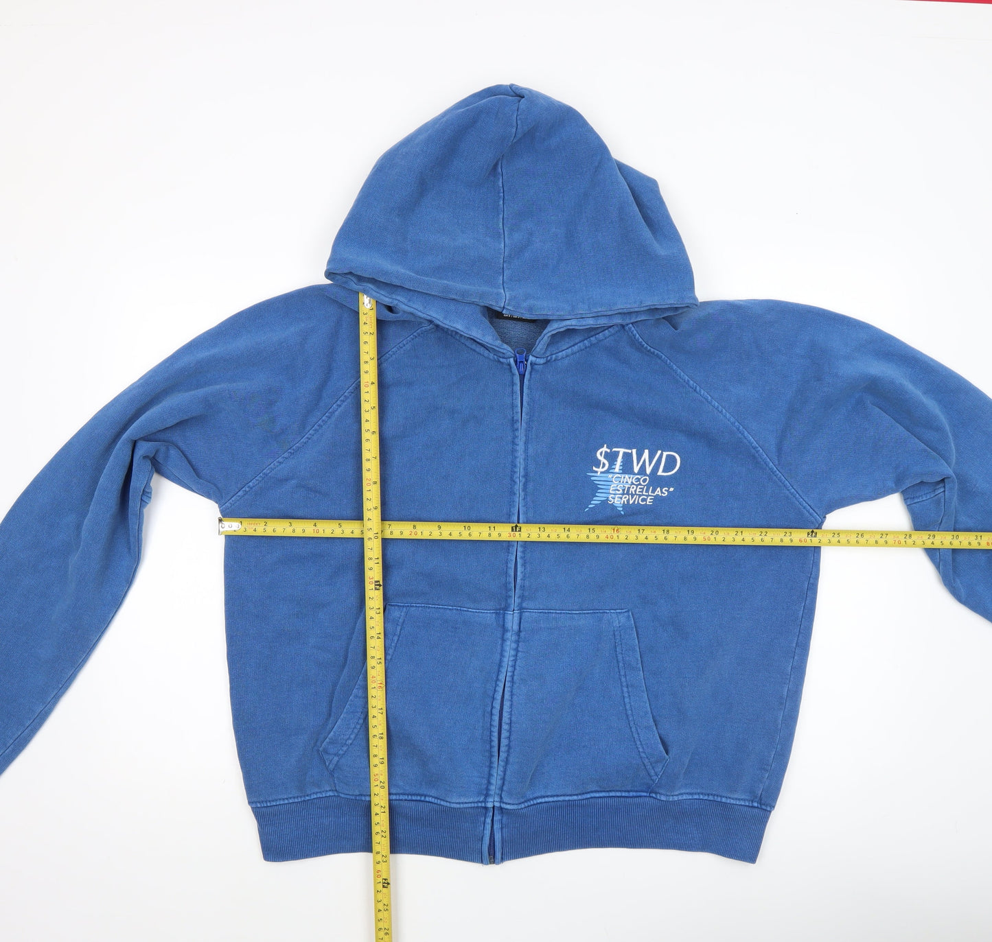 STWD Blue Men’s Full Zip Hoodie S Graphic Print Cotton Blend