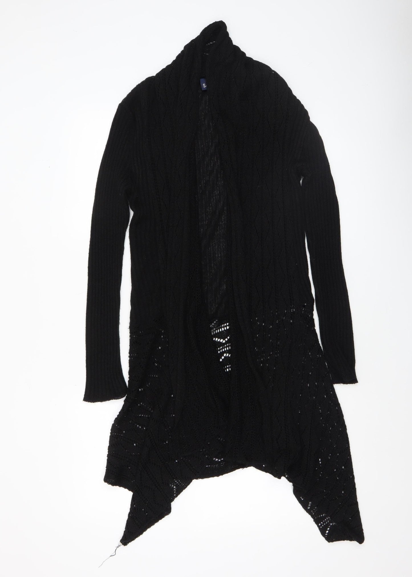 Saloos Women Black Open Knit Cardigan Small Acrylic Nylon