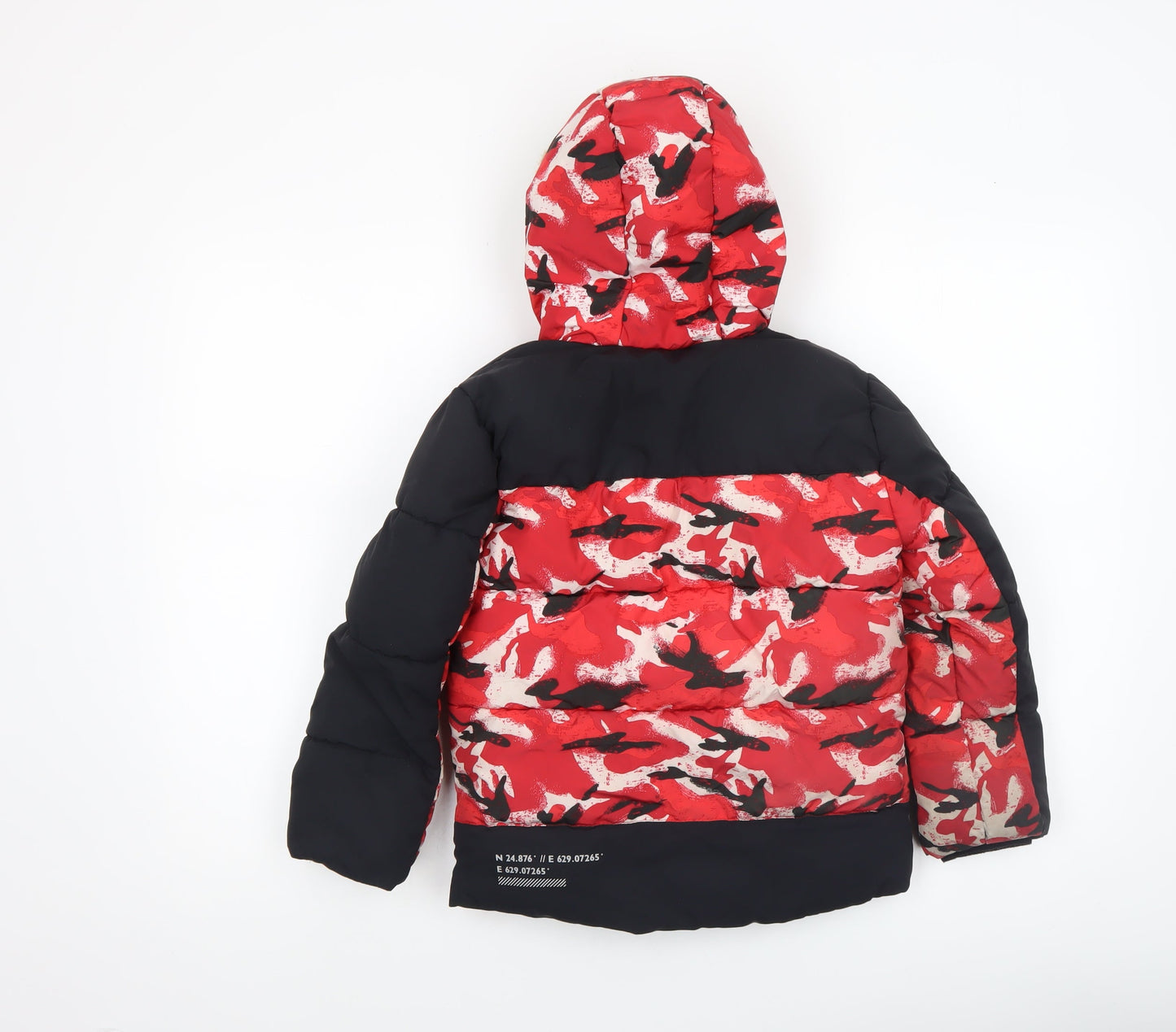 George Boys Red Camouflage Hooded Puffer Jacket 5-6 Years Winter Coat