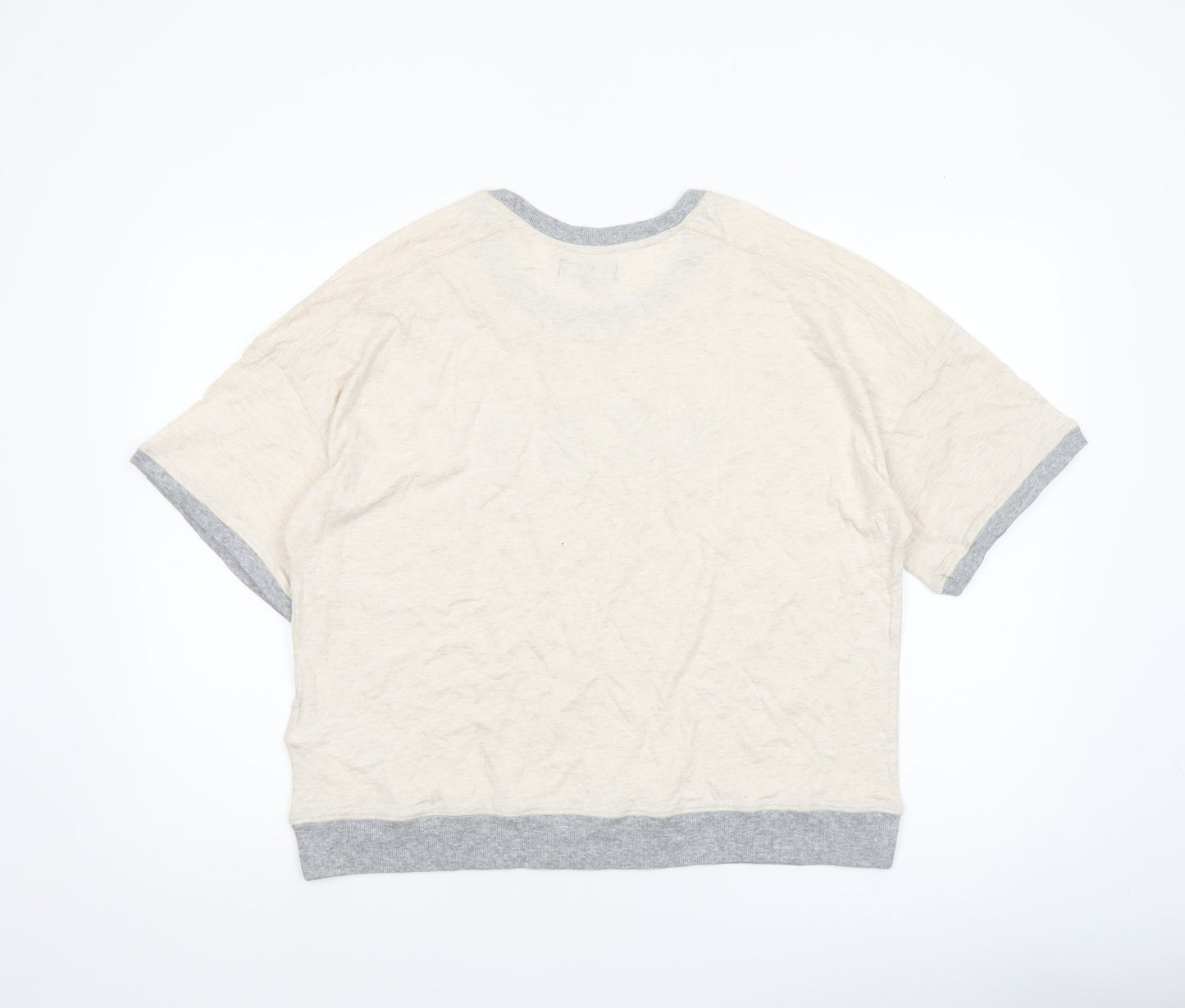 DKNY Women’s Beige Grey Trim Logo Short Sleeve Relaxed Fit T-Shirt L