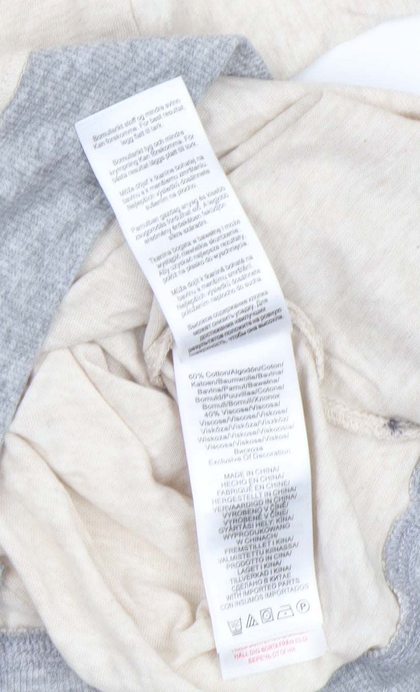 DKNY Women’s Beige Grey Trim Logo Short Sleeve Relaxed Fit T-Shirt L