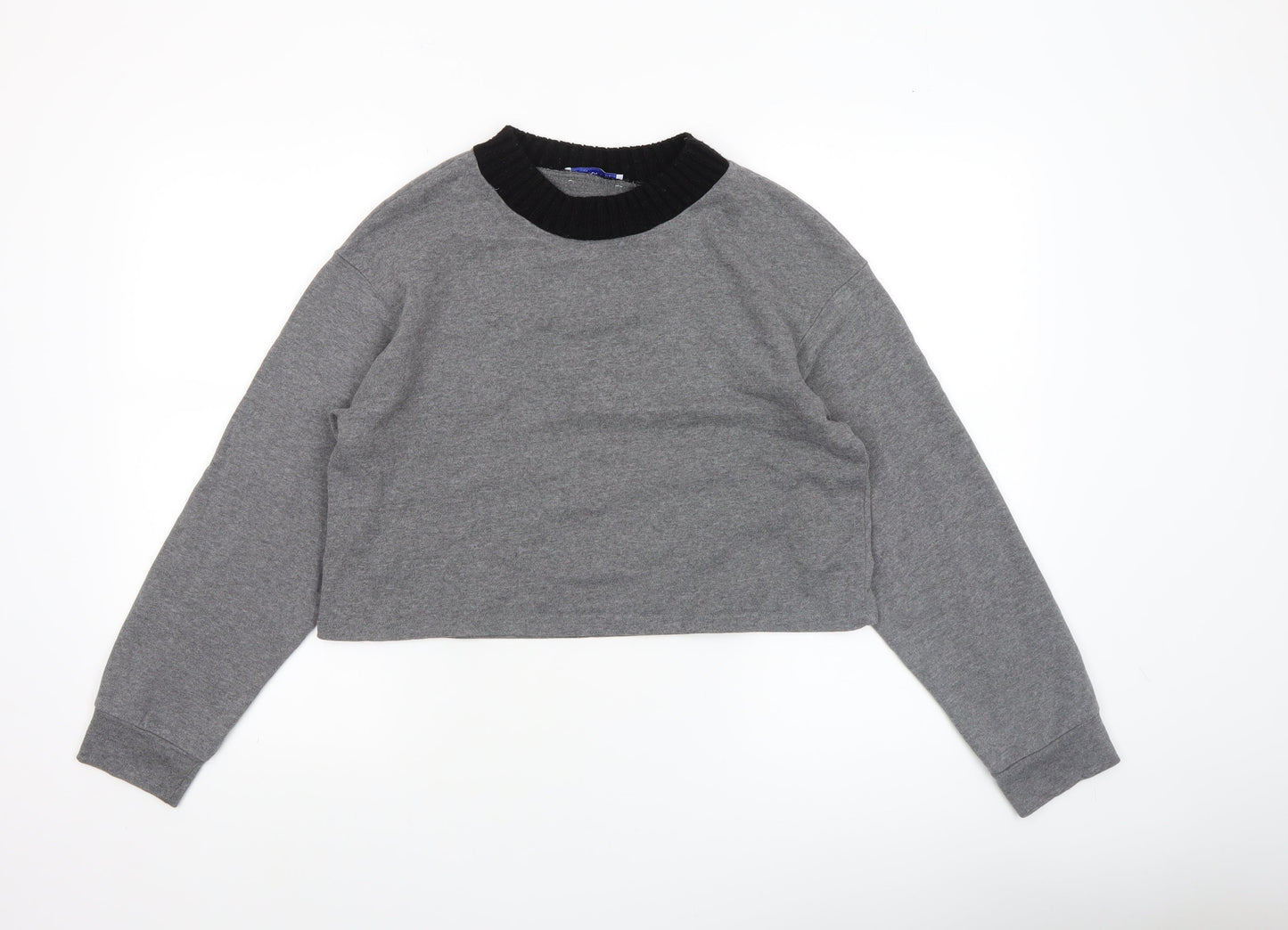 Zara Women Grey Cropped Long Sleeve Crew Neck T-Shirt Size S