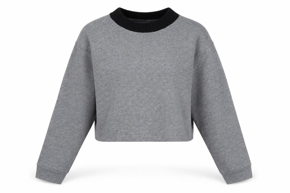 Zara Women Grey Cropped Long Sleeve Crew Neck T-Shirt Size S
