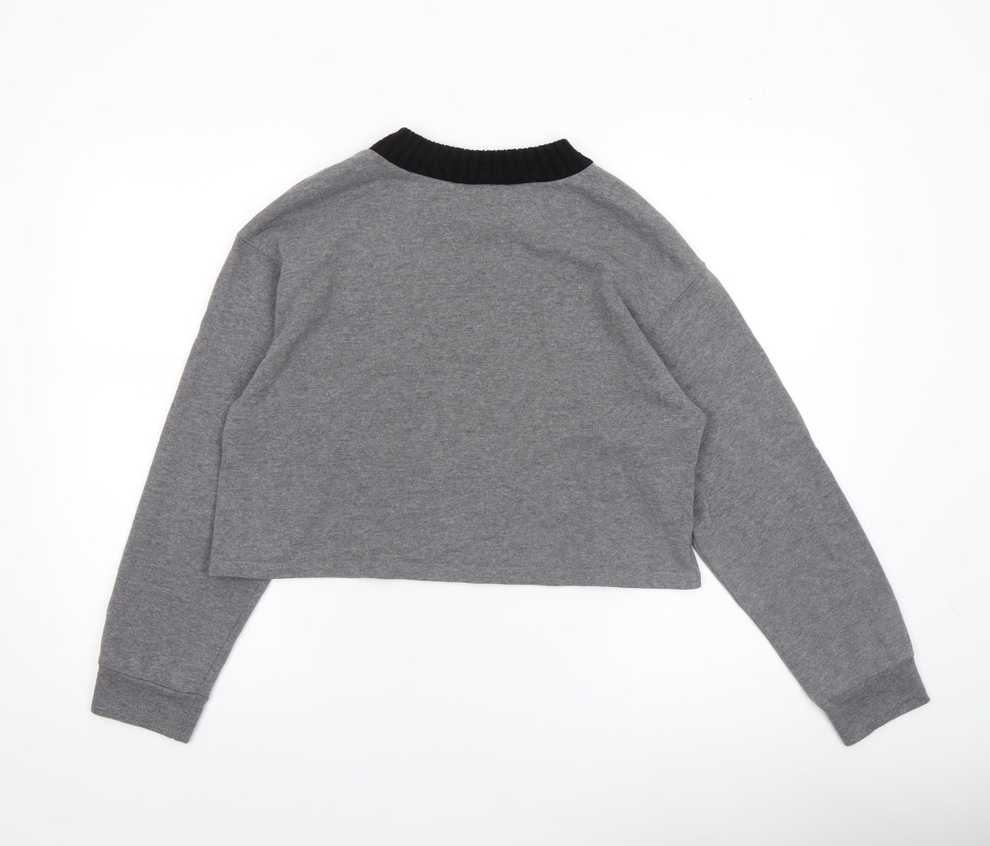 Zara Women Grey Cropped Long Sleeve Crew Neck T-Shirt Size S