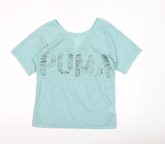 Puma Womens Blue XS Mesh Lightweight Short Sleeve Active T-Shirt