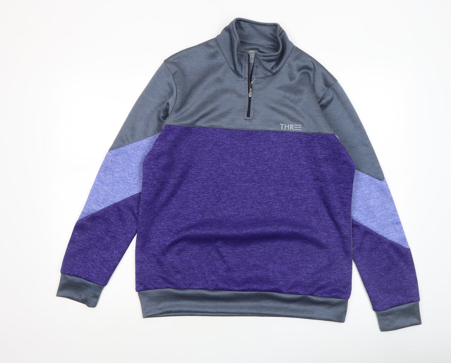 THREE Men's Purple Grey 1/4 Zip Pullover Sweatshirt 2XL