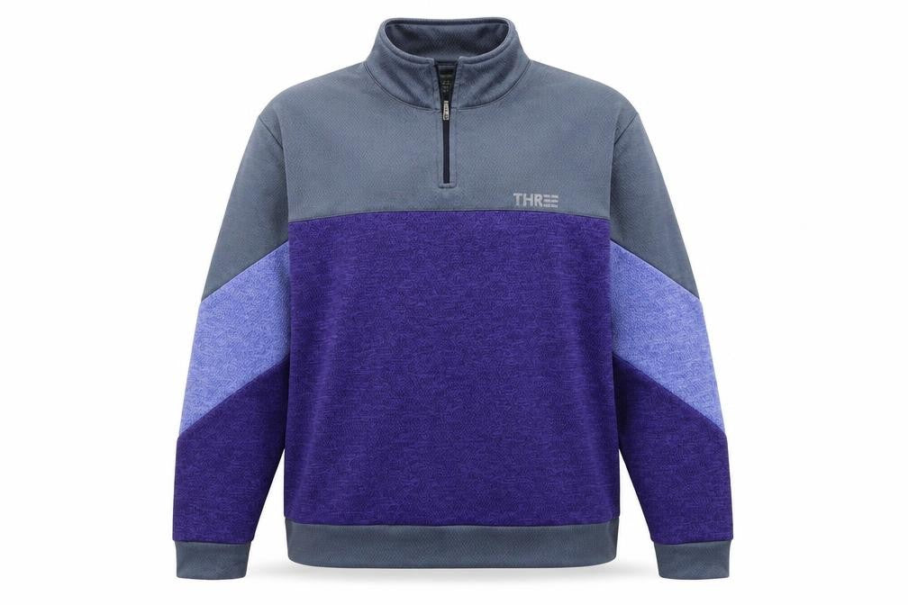 THREE Men's Purple Grey 1/4 Zip Pullover Sweatshirt 2XL