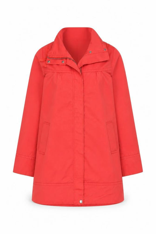 Urban Surface Women's Red Mid-Length Rain Coat Size S Hooded Twill Zip Jacket