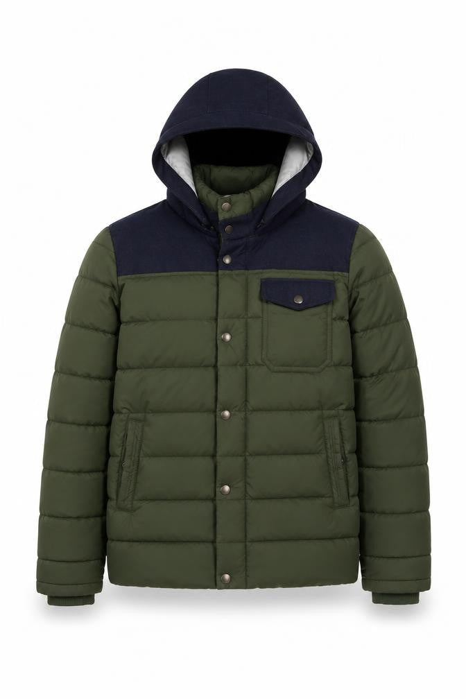 Statham Vintage Men’s Green Puffer Hooded Jacket Size S Winter Casual