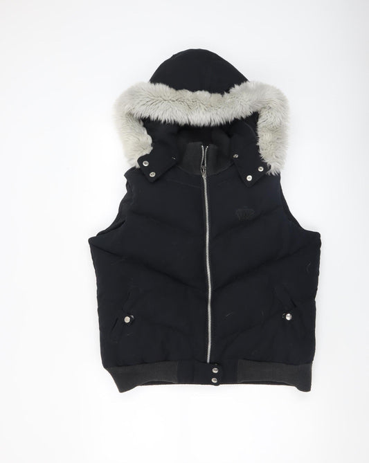 Adidas Women Black Size 14 Hooded Puffer Waistcoat Faux Fur Trim