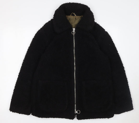 Topshop Women’s Black Teddy Fleece Zip Jacket Size 10