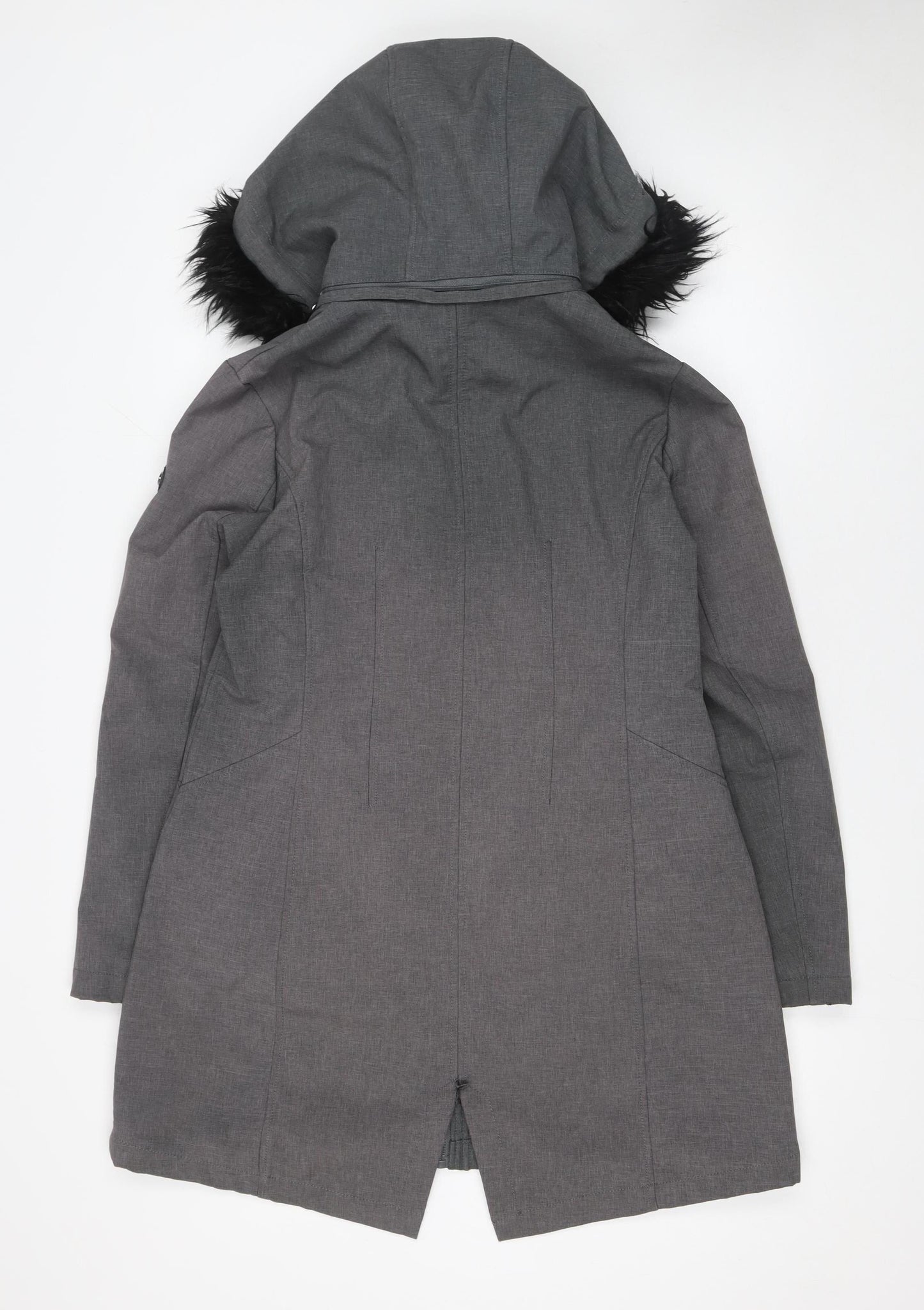 Elena J Womens Grey Hooded Parka Coat Size M Faux Fur Trim Lined
