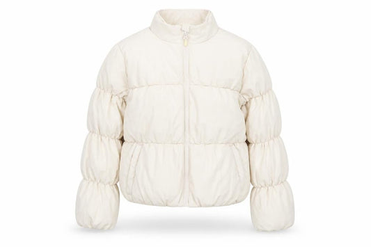Front view of Matalan girls’ ivory puffer jacket 13 years short zip winter coat