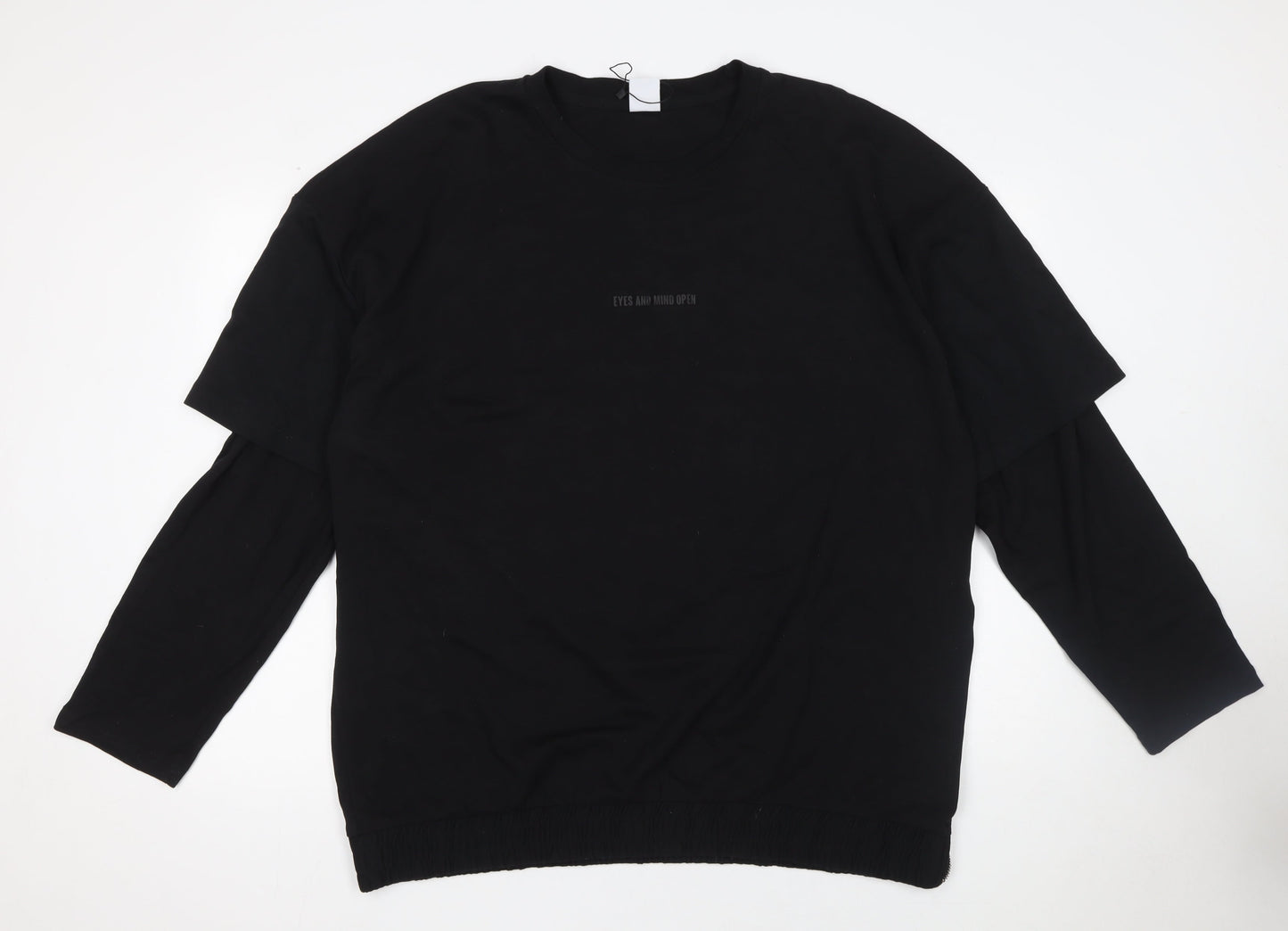Zara Men's Black Long Sleeve Crew Neck Graphic T-Shirt XL