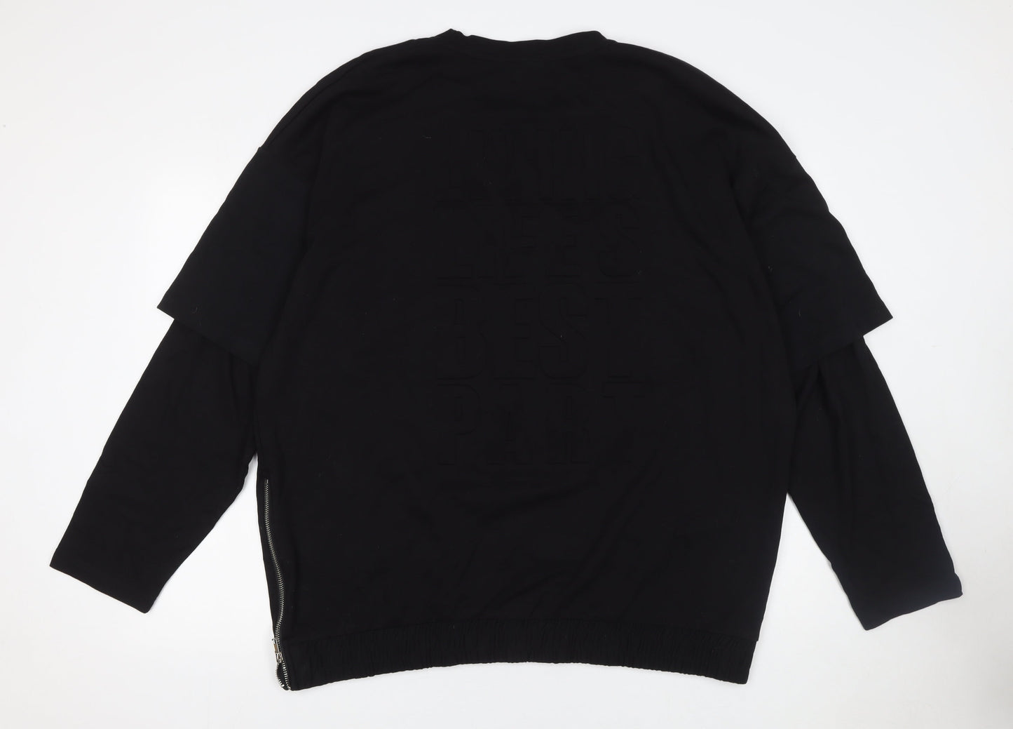 Zara Men's Black Long Sleeve Crew Neck Graphic T-Shirt XL