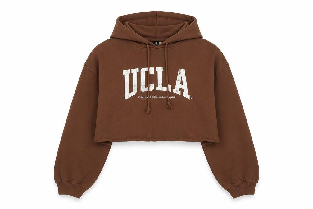 H&M Divided UCLA Brown Cropped Hoodie Women M Pullover Graphic Print