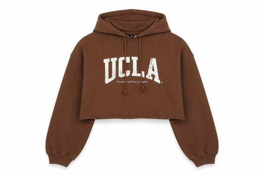 H&M Divided UCLA Brown Cropped Hoodie Women M Pullover Graphic Print