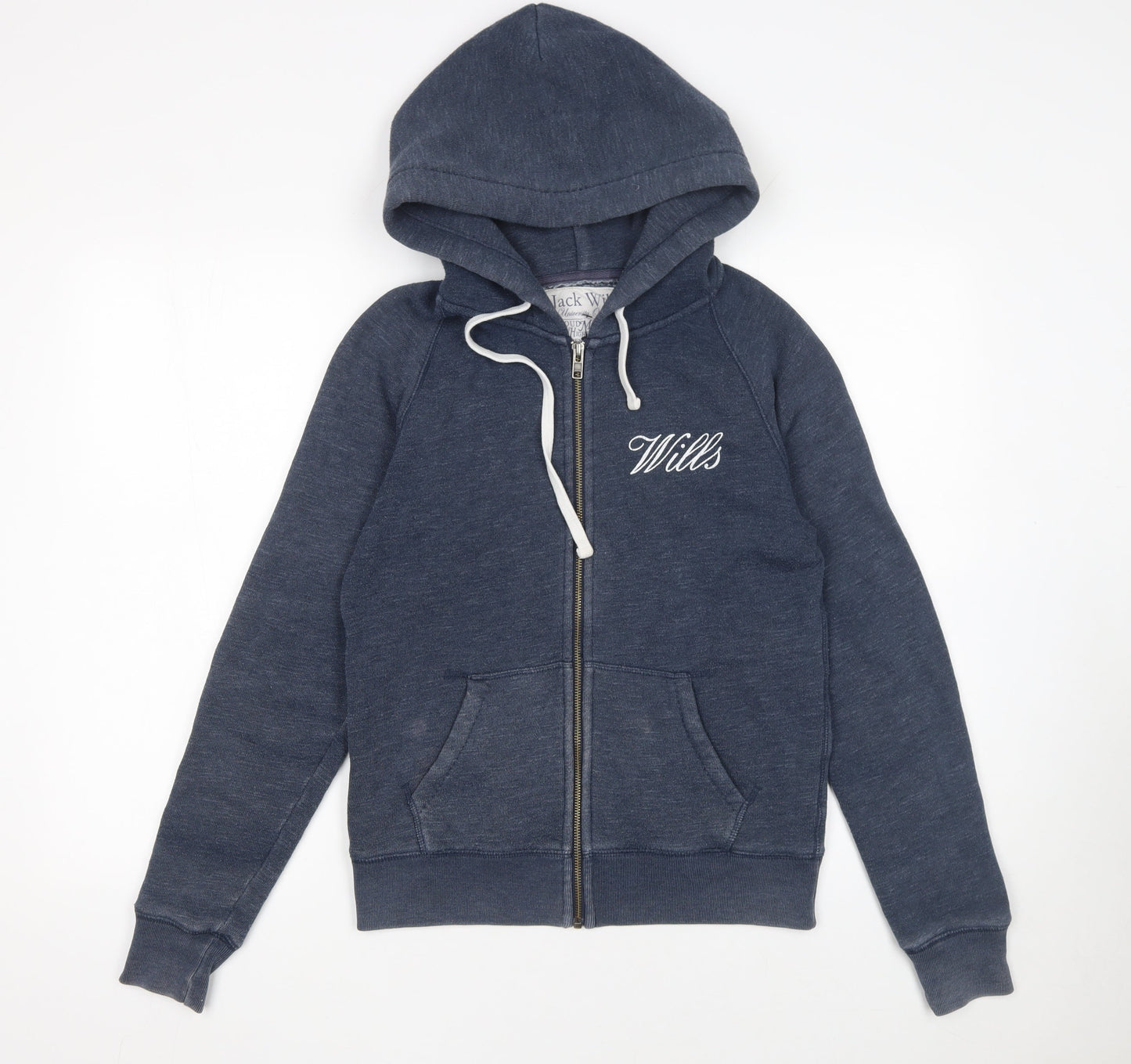 Jack Wills Womens Blue Full Zip Hoodie UK 10 Cotton Blend Casual