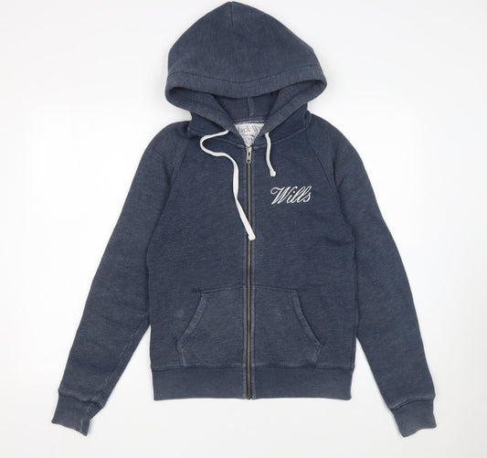 Jack Wills Womens Blue Full Zip Hoodie UK 10 Cotton Blend Casual